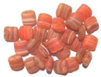 30 11mm Matte Dark Orange & White Marble Flat Puffed Square Beads